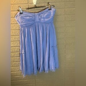 Free People Blue Strapless Mini Dress Swiss Dot Boho Babydoll Size XS